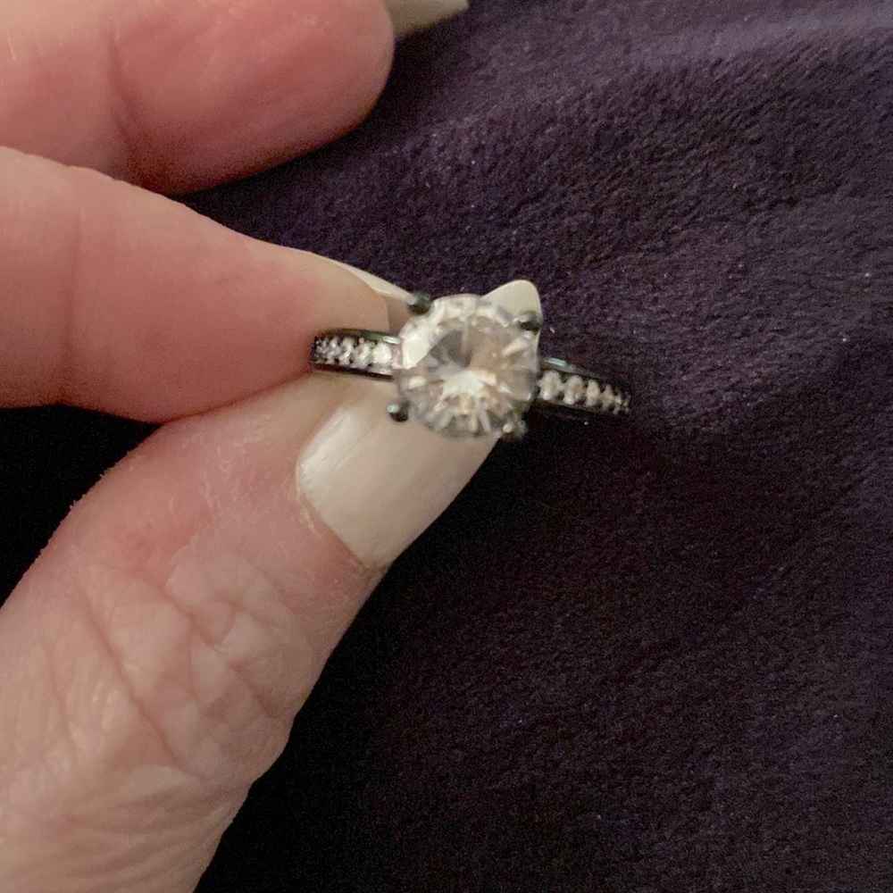 Black  Moissanite Engagement Ring, Hallmark 925 Sterling Silver. Size 7. - Picture 2 of 3